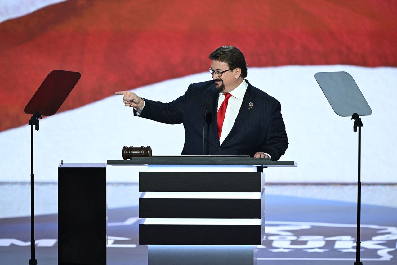 Nevada GOP Chair Michael McDonald speaks during the first day of the 2024 Republican National Convention in Milwaukee, Wisconsin, on Monday, July 15. 