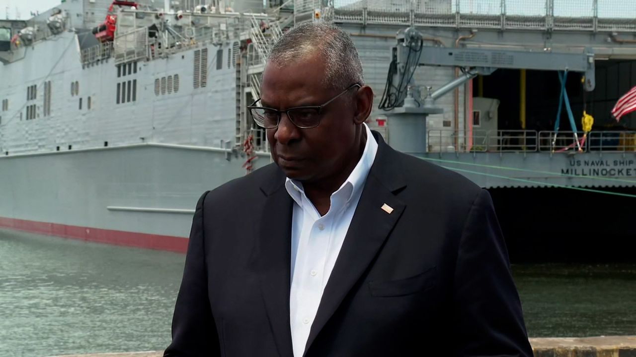 US Secretary of Defense Lloyd Austin takes questions from reporters on July 31. 