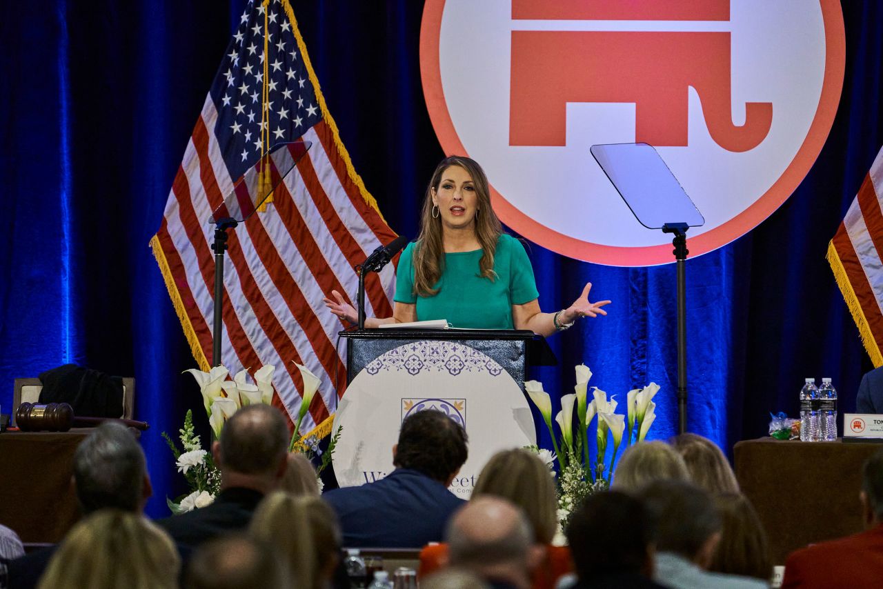 Ronna McDaniel speaks at the 2023 RNC Winter Meeting in Dana Point, California, in January 2023.