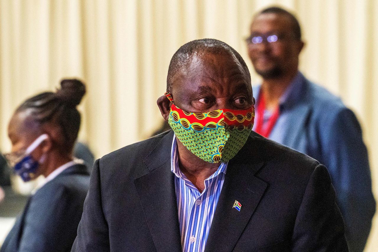 South African President Cyril Ramaphosa arrives at NASREC Expo Centre where facilities are in place to treat coronavirus patients in Johannesburg, on April 24. 