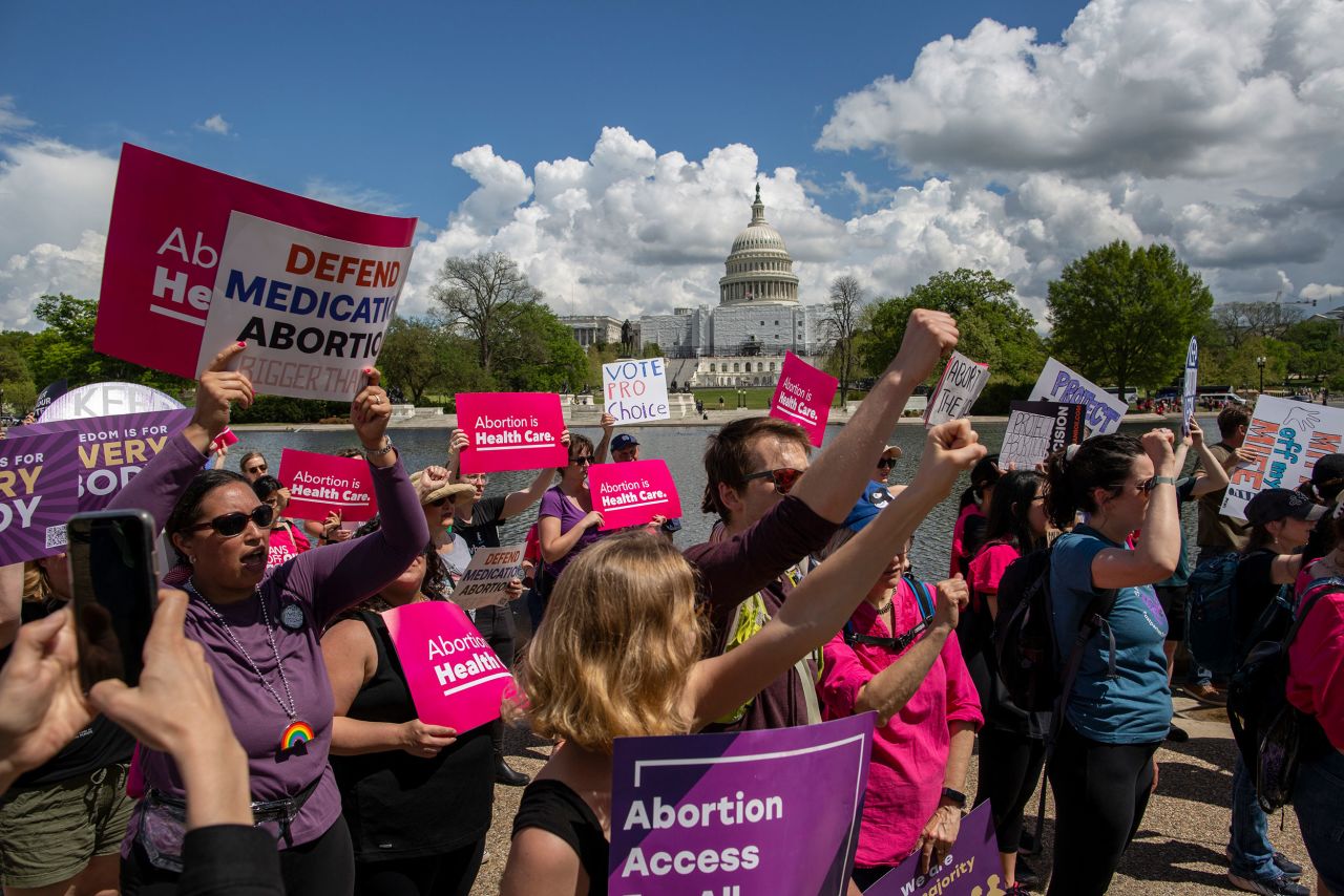 Activists march in support of abortion rights in Washington, DC, in April 2023.