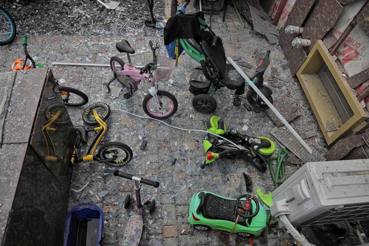 An apartment building damaged during Russian missile and drone strikes is seen near?Odesa, Ukraine on July 19.