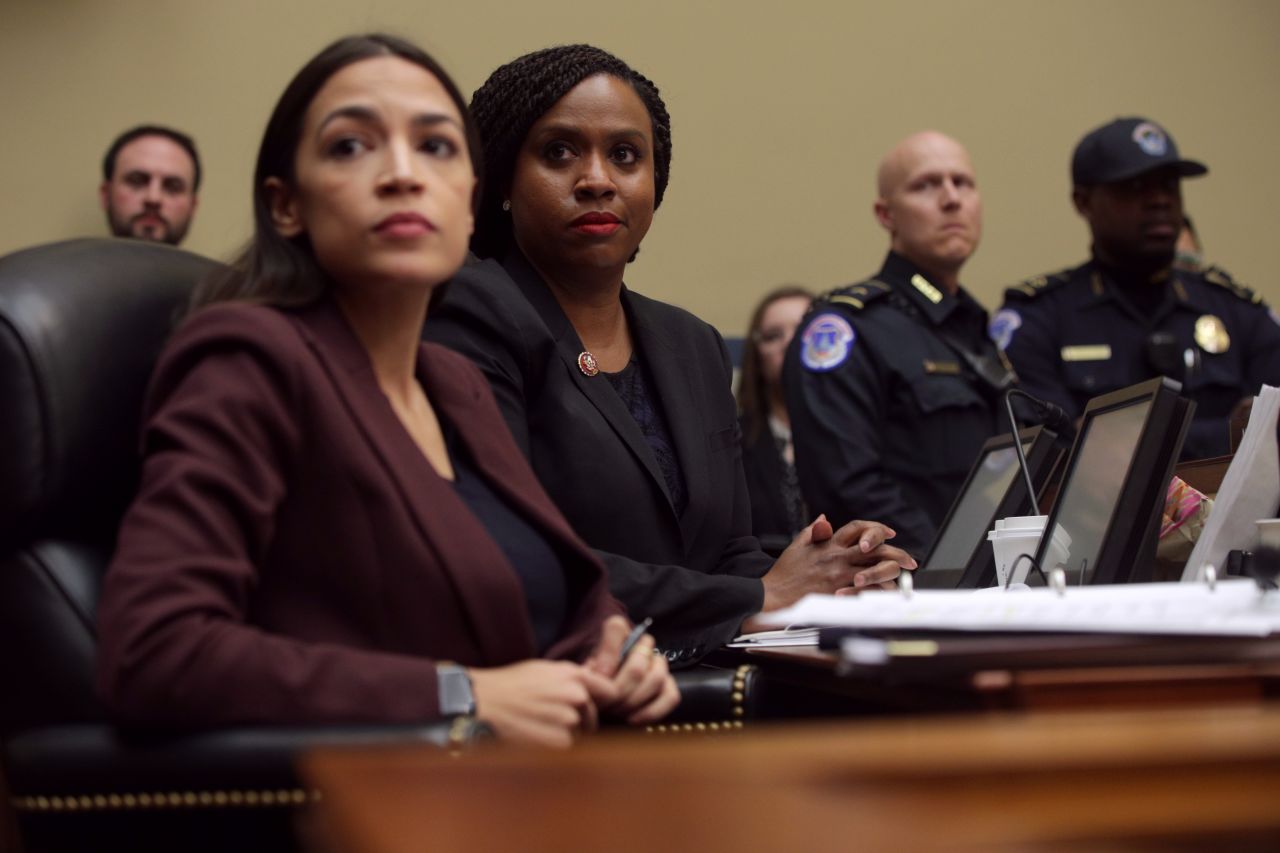 Rep. Ayanna Pressley (r.) and Rep. Alexandria Ocasio-Cortez are two of the five Democrats left who still are waiting to ask questions. 