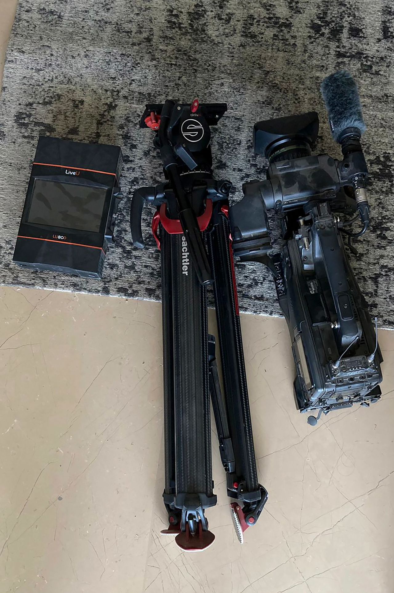 The Associated Press' video equipment is seen on the floor of an apartment block in Sderot, Israel, shortly before it was seized by Israeli officials on Tuesday.