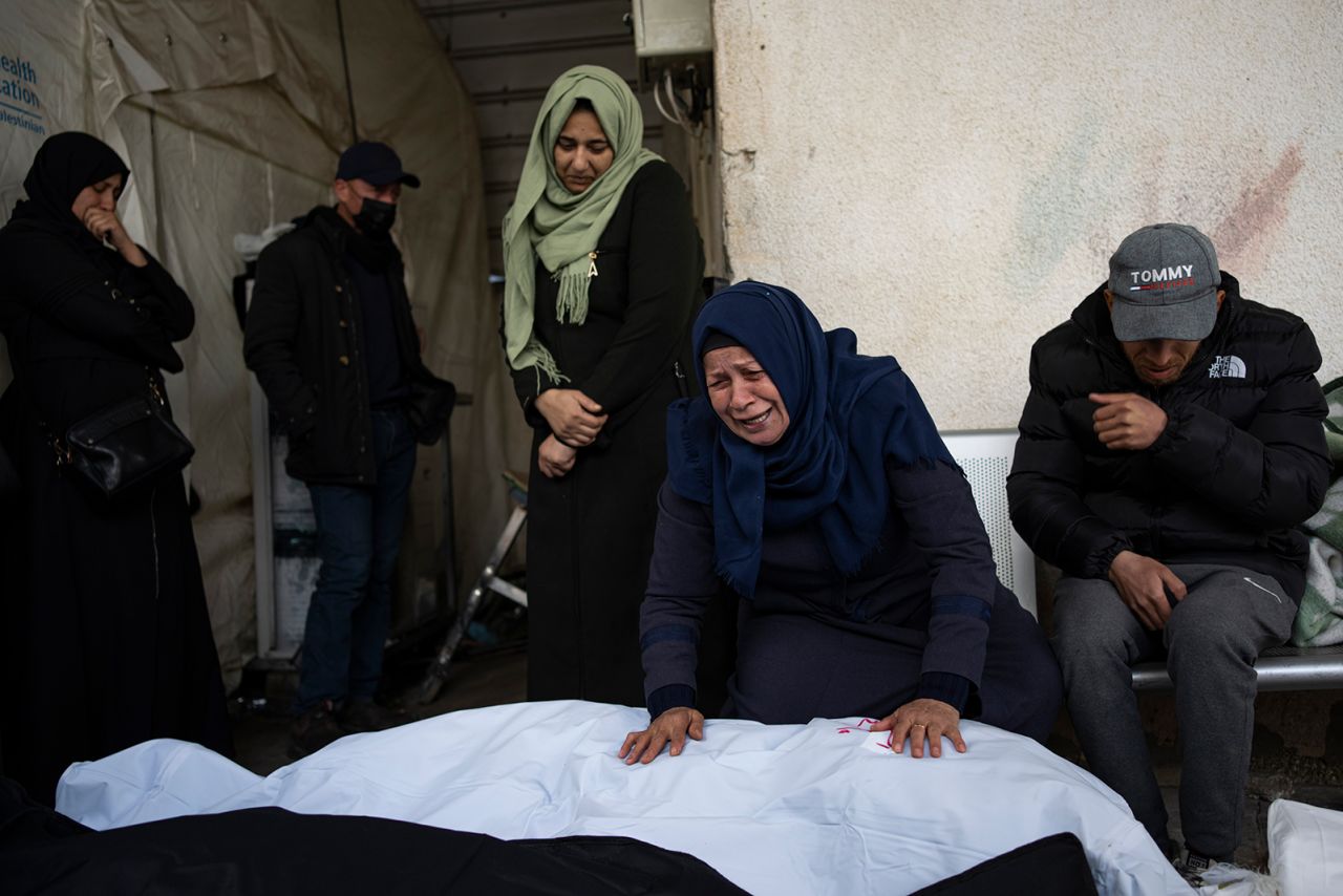 Palestinians mourn relatives killed in the Israeli bombardment in Rafah, Gaza, on February 10. 