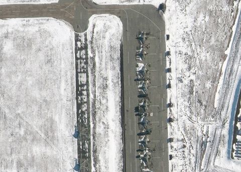 Satellite images show a new helicopter unit and battle group has been deployed to Millerovo Airfield in Russia, some 16 kilometers away from the Ukrainian border.
