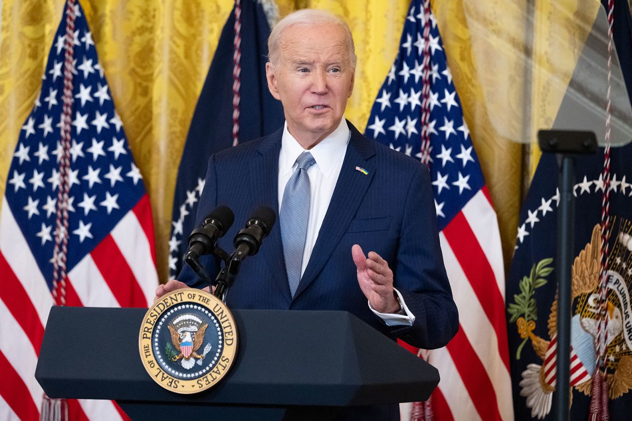 US President Joe Biden speaks to a bipartisan group of governors in the East Room of the White House in Washington, DC, on Friday.