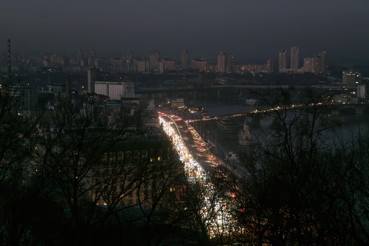 Traffic in Kyiv, Ukraine, is seen during a power outage in the morning of December 19. 
