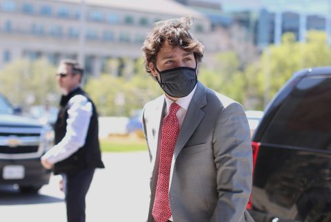 Canadian Prime Minister Justin Trudeau arrives on Parliament Hill to attend the Special Committee meeting on the COVID-19 global pandemic in Ottawa, Canada, on Wednesday, May 20. 