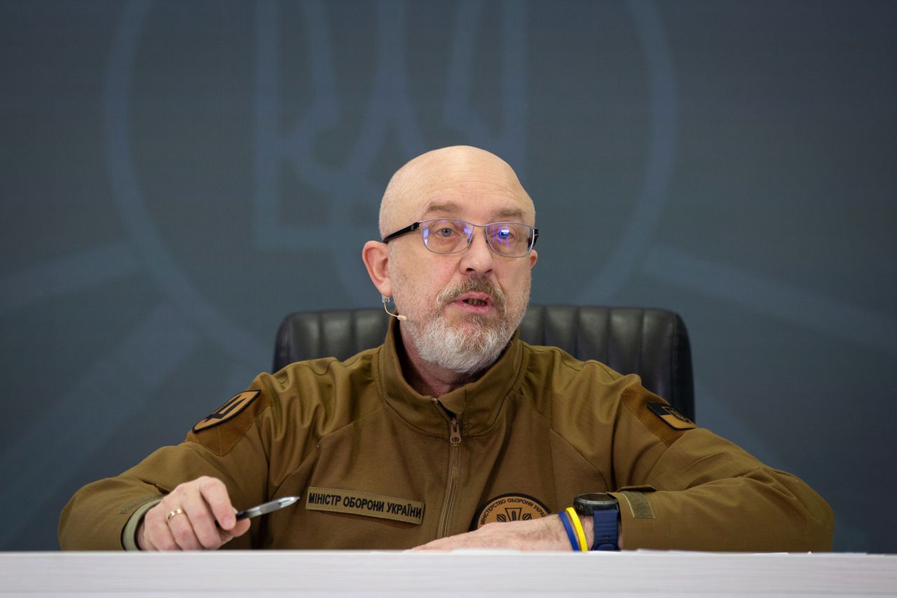 Ukrainian Defense Minister Oleksii Reznikov holds a news conference in Kyiv, Ukraine, on February 5, 2023.