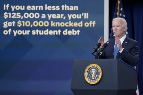 President Joe Biden speaks about the student debt relief portal beta test at the White House on October 17.
