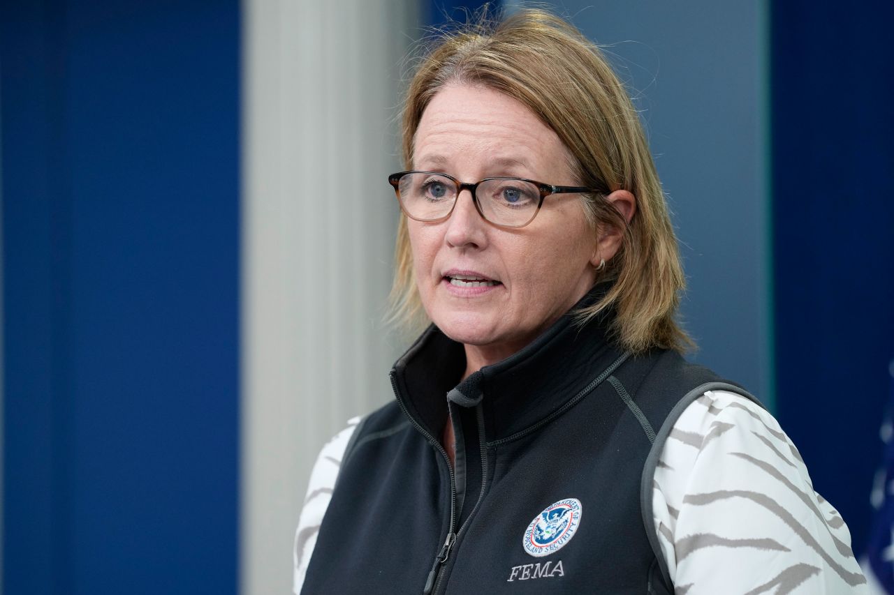 Federal Emergency Management Agency Administrator Deanne Criswell speaks during the daily briefing at the White House on Tuesday.