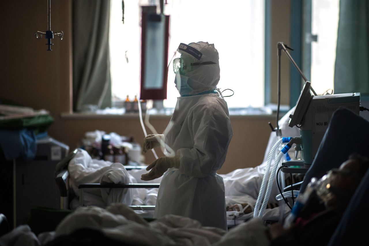 A nurse works in an ICU ward for patients infected by coronavirus in Wuhan, on February 22.