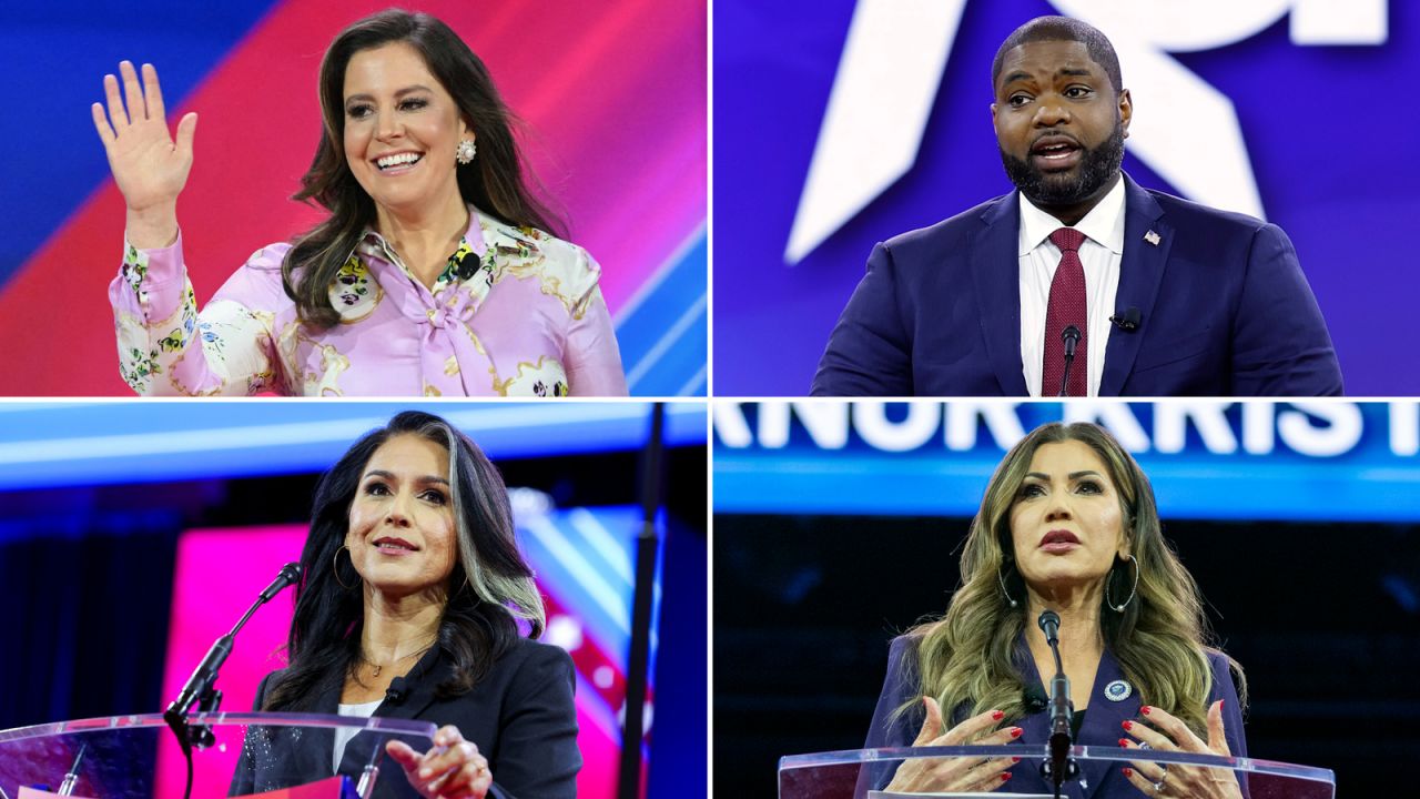 Clockwise from top left: New York Rep. Elise Stefanik, Florida Rep. Byron Donalds, South Dakota Gov. Kristi Noem and former Democratic Rep. Tulsi Gabbard of Hawaii.