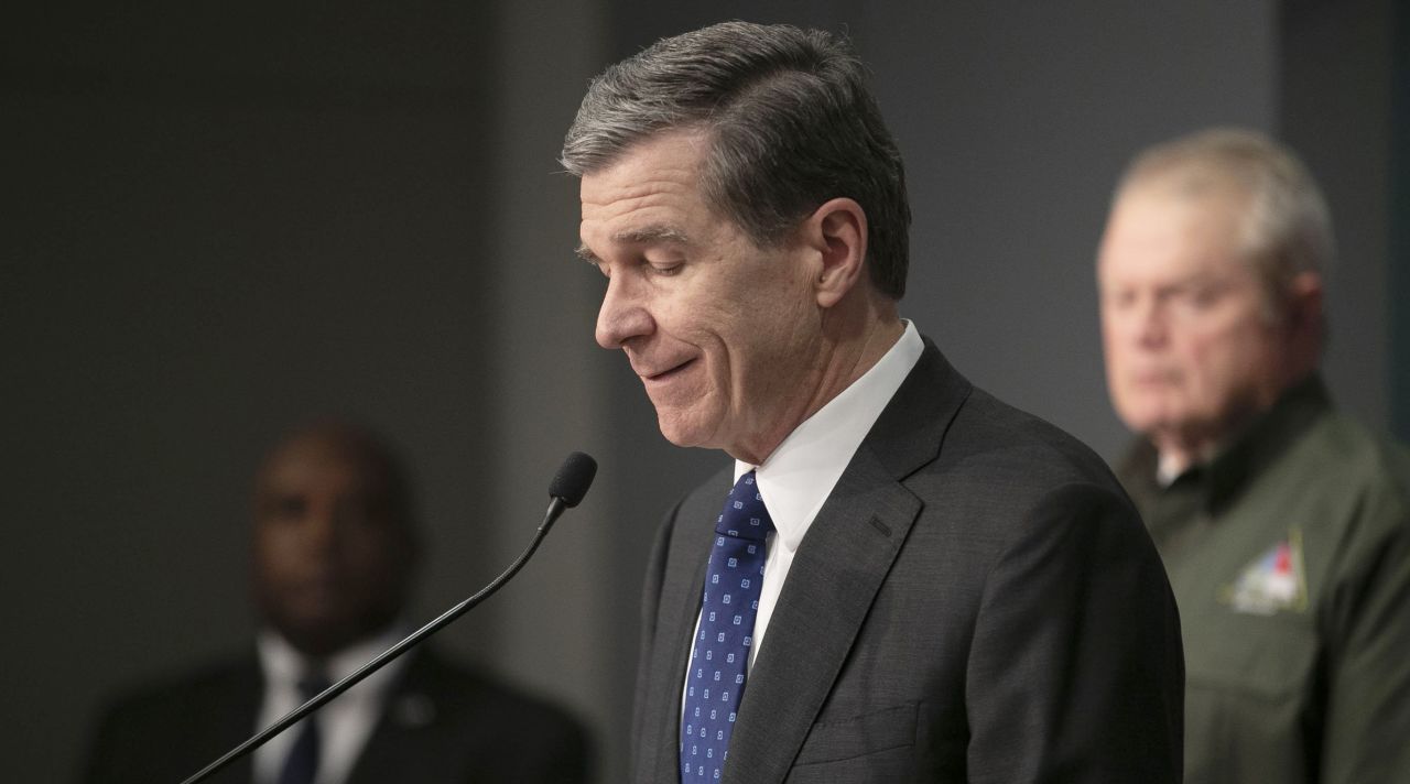 North Carolina Governor Roy Cooper announces the first deaths in the state from the COVID-19 virus in Raleigh, on Wednesday, March 25.