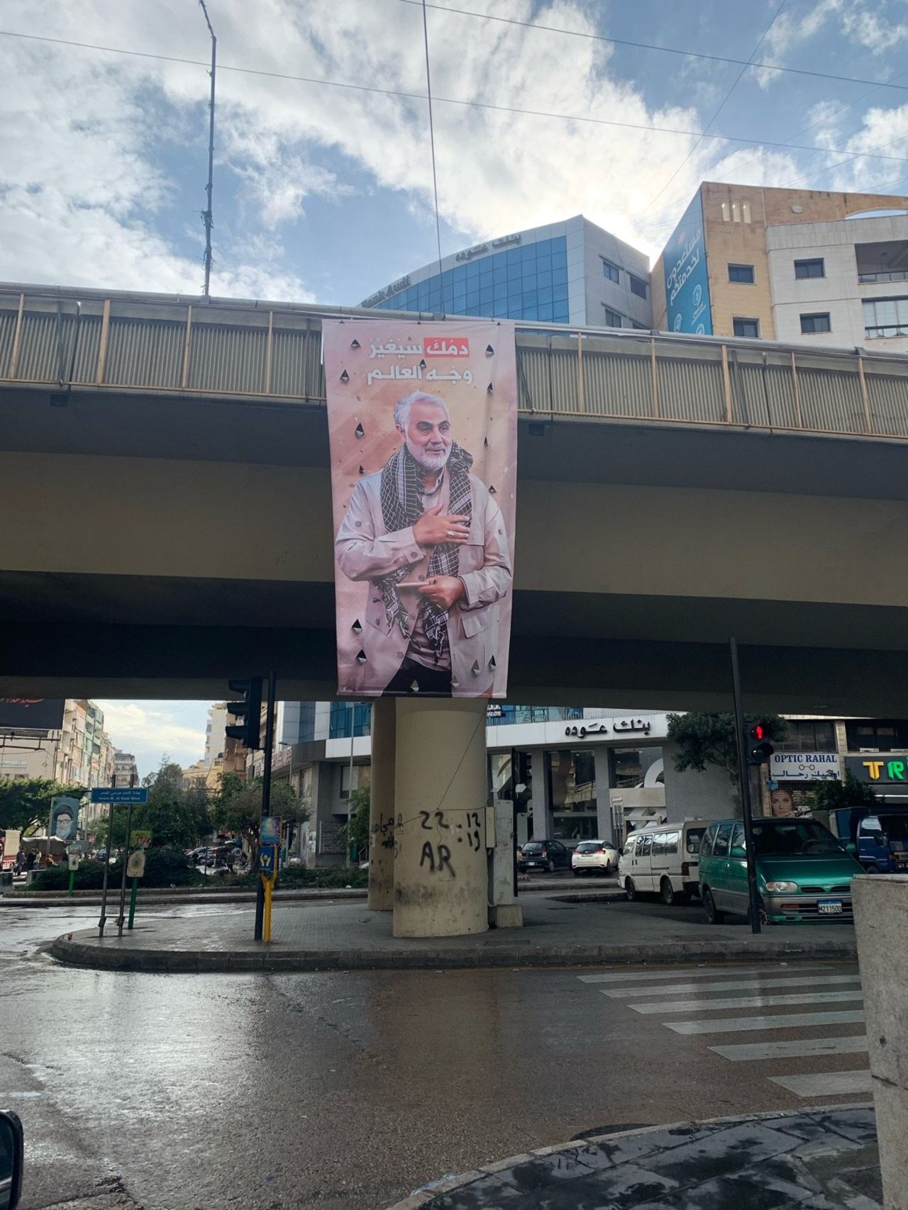 Posters of Soleimani are on display in the southern Beirut neighborhood of Dahiyeh, a Hezbollah stronghold.