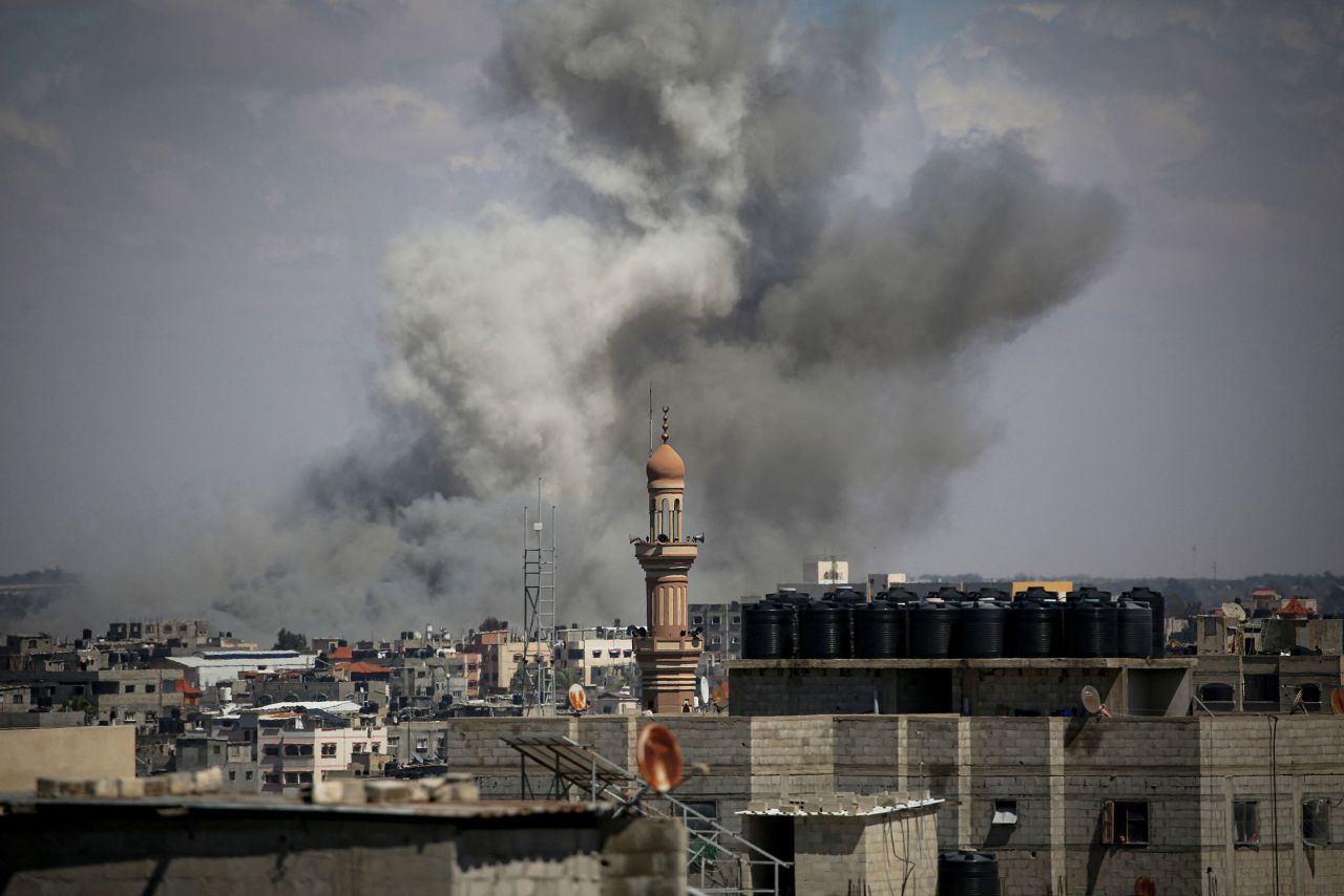 Smoke rises east of Rafah following Israeli airstrikes on Monday, May 6.