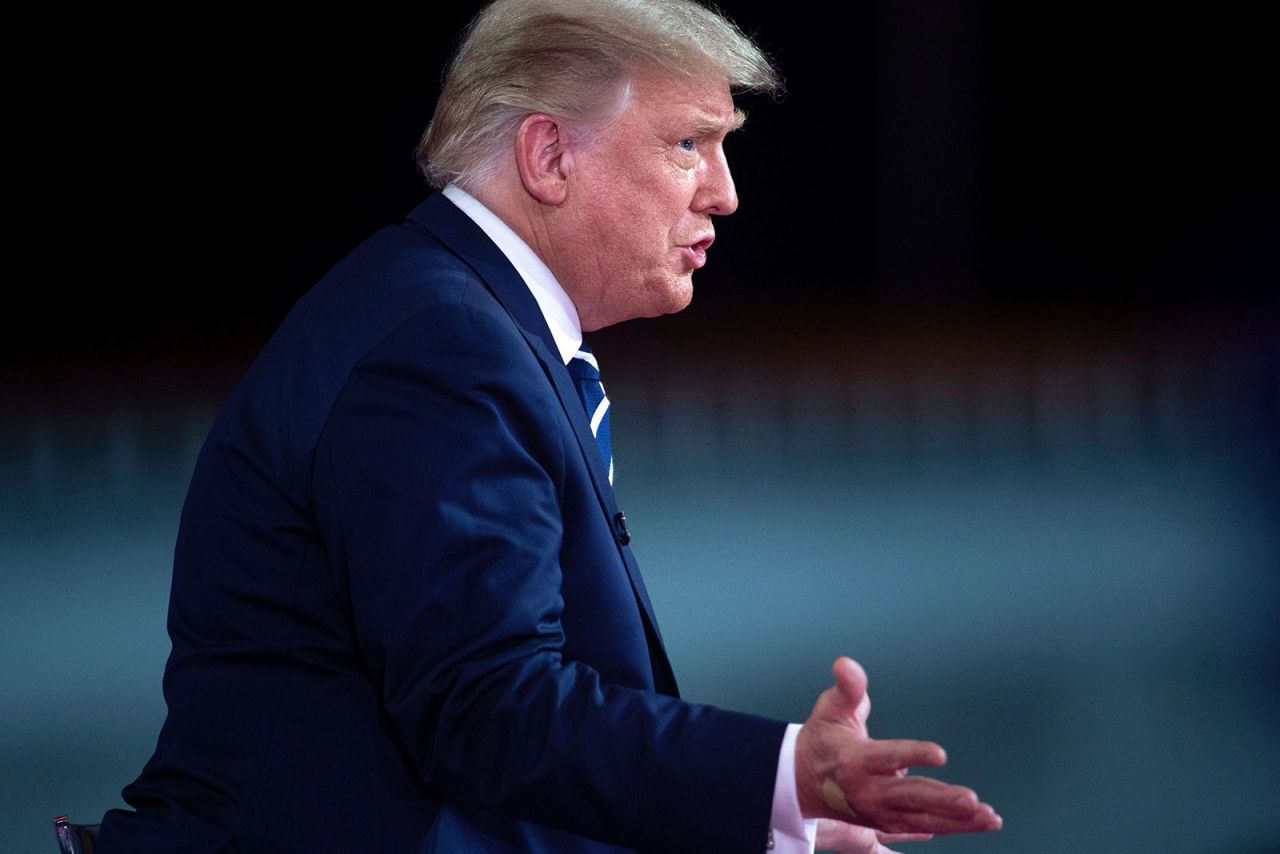 President Donald Trump gestures as he speaks during an NBC News town hall event at the Perez Art Museum in Miami on Thursday.