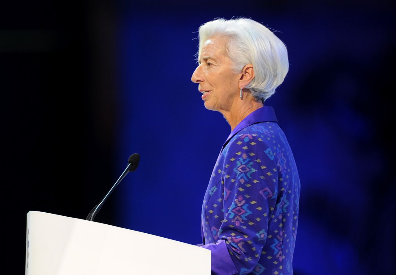 Christine Lagarde speaks at the International Monetary Fund and World Bank annual meeting on the Indonesian resort island of Bali last week.