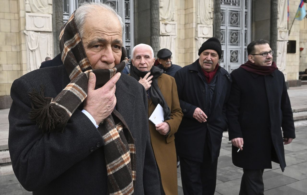 Representatives of Palestinian factions leave after the Intra-Palestinian meeting in Moscow, Russia, on February 29.