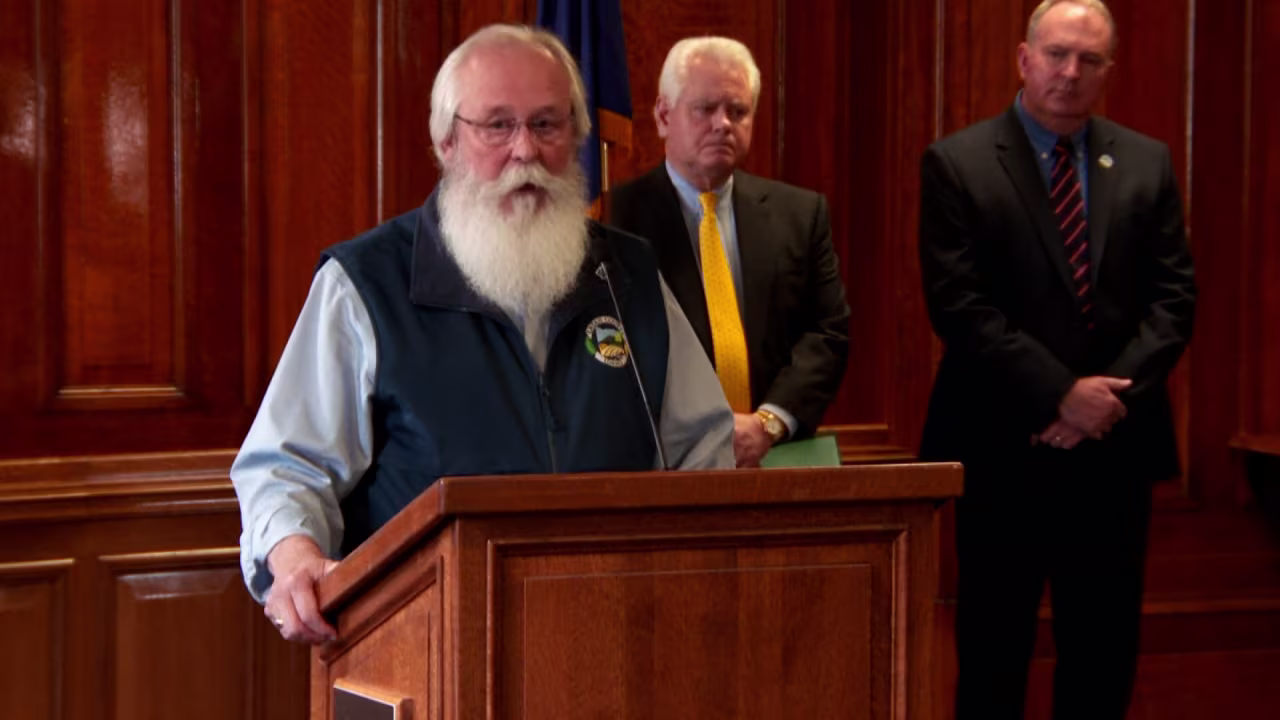 Latah County Prosecutor Bill Thompson speaks at the news conference for the case of four murdered University of Idaho students in Moscow, Idaho on Friday.