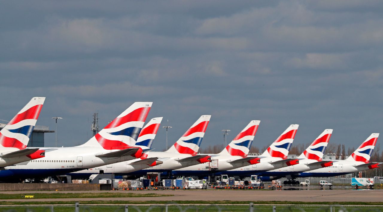 British Airways planes sit grounded at Heathrow airport in London on March 16.