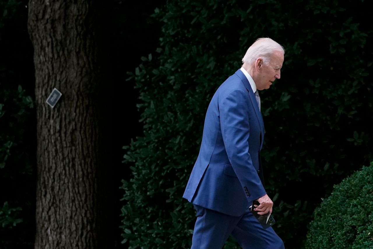 President Joe Biden walks to the Oval Office of the White House in Washington, on Tuesday, June 14.