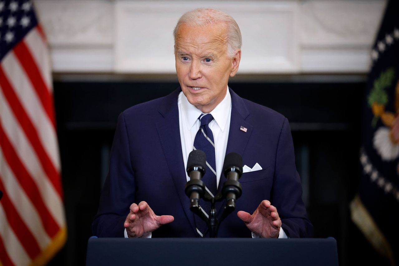 President Joe Biden answers reporters' questions in the East Room at the White House on August 1 in Washington, DC.