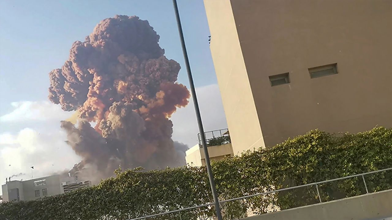 Smoke rises after an explosion in Beirut, Lebanon August 4, 2020, in this picture obtained from a social media video.