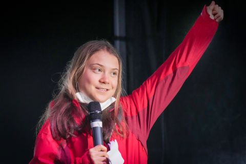 Climate activist Greta Thunberg speaks at a the "Fridays For Future" protest on Friday in Glasgow, Scotland.