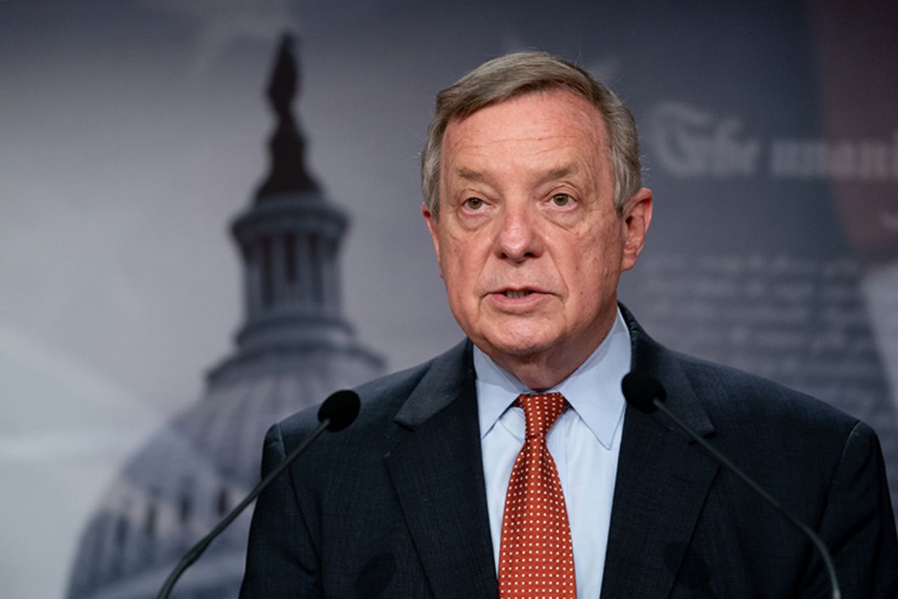 Sen. Dick Durbin (D-IL) speaks during a news conference at the U.S. Capitol on March 23, 2021 in Washington, DC. 