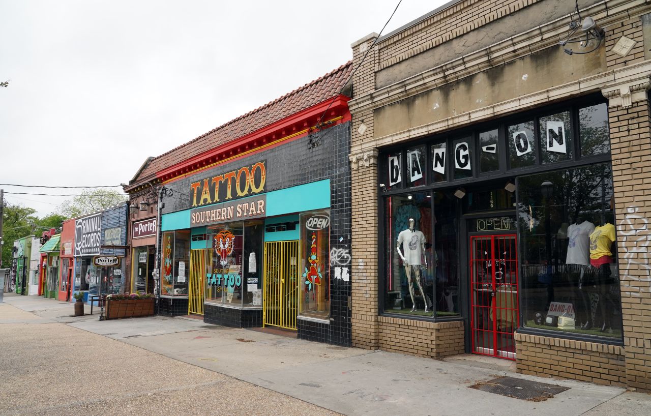 Closed businesses are seen in the Little Five Points section of Atlanta on April 23.