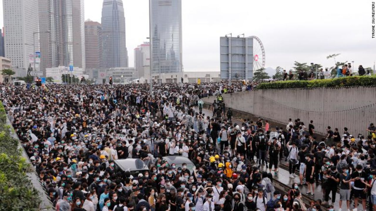 Protesters rally against a proposed extradition bill in Hong Kong.  