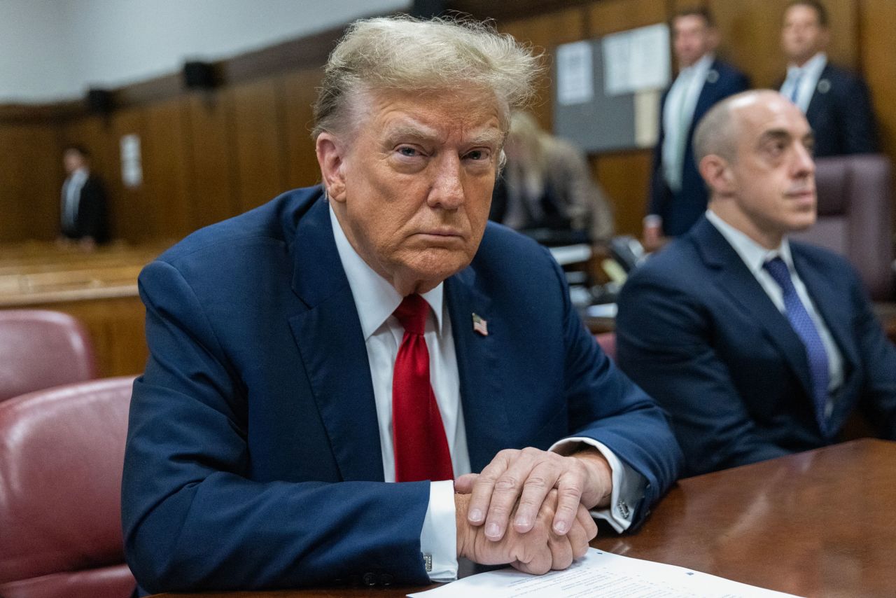 Former President Donald Trump attends the first day of his trial at Manhattan Criminal Court in New York City on April 15.