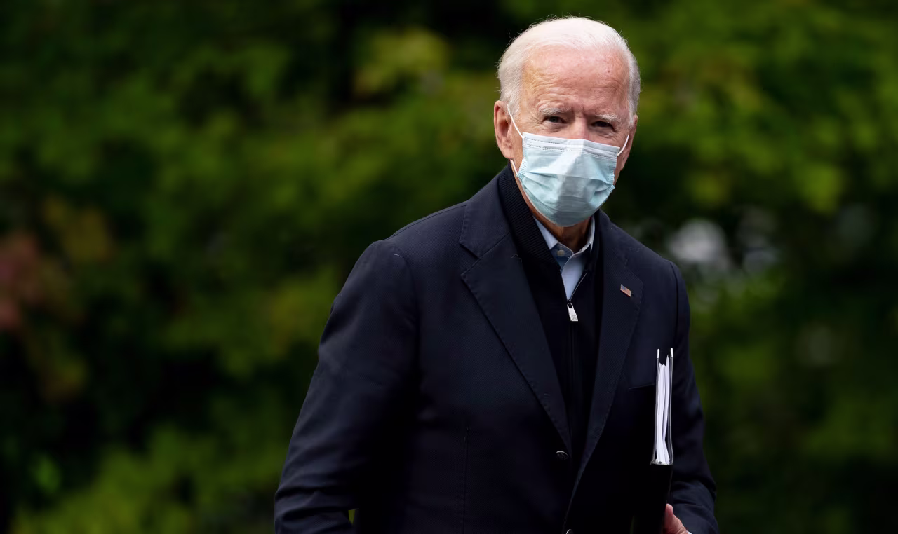 Democratic presidential candidate Joe Biden departs after speaking at United Food & Commercial Workers Union Local 951 on October 2 in Grand Rapids, Michigan