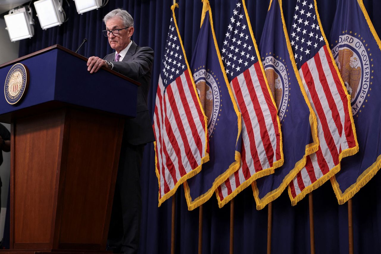 U.S. Federal Reserve Chair Jerome Powell holds a press conference following a two-day meeting of the Federal Open Market Committee on interest rate policy on July 31.