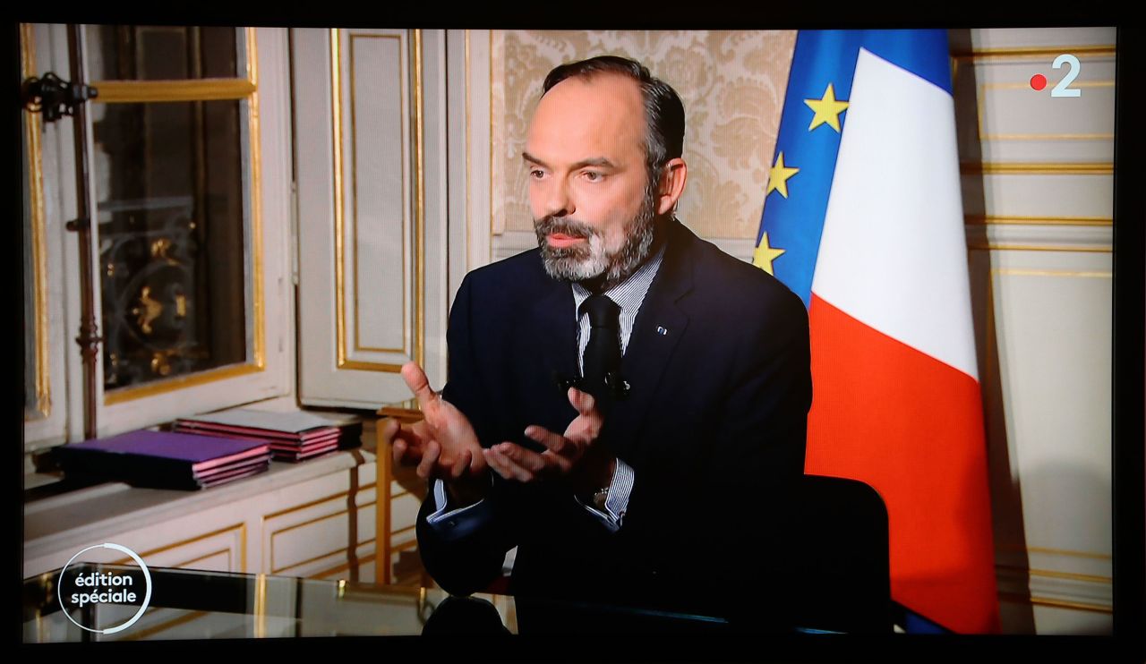 French Prime Minister Edouard Philippe speaks on French state TV channel France 2.