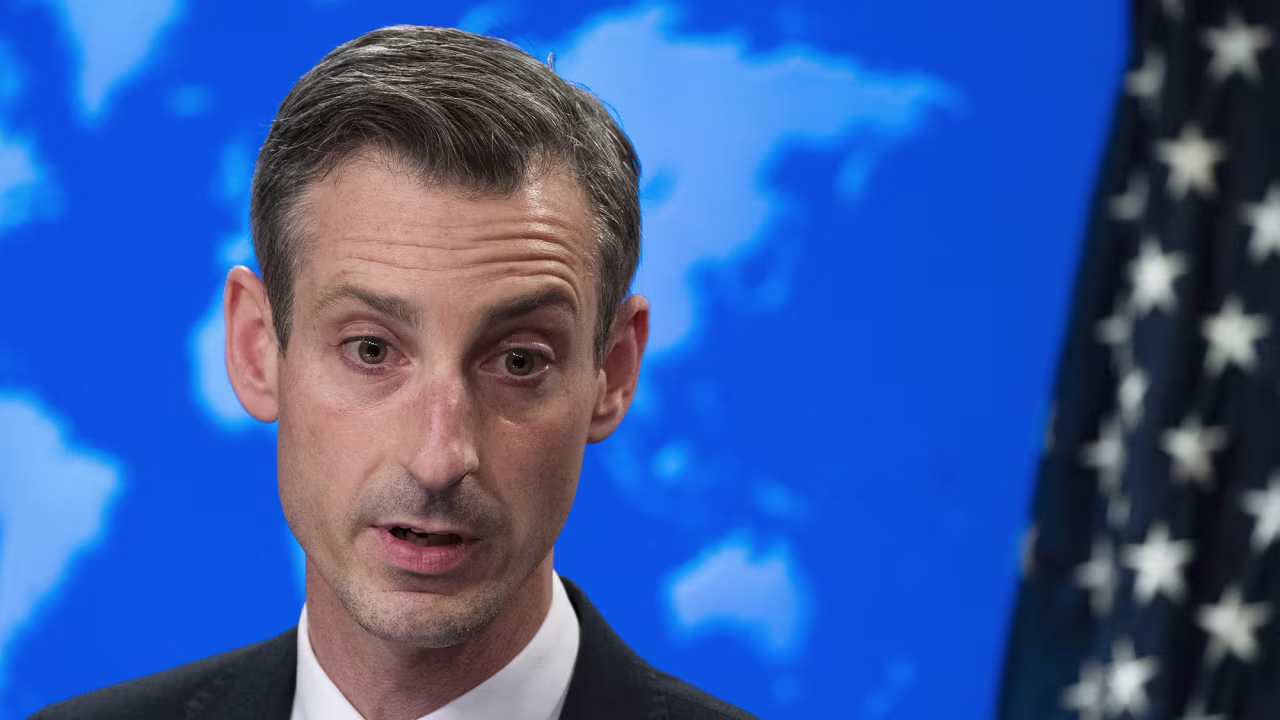 State Department spokesman Ned Price speaks during a news conference at the State Department on Thursday, March 10.