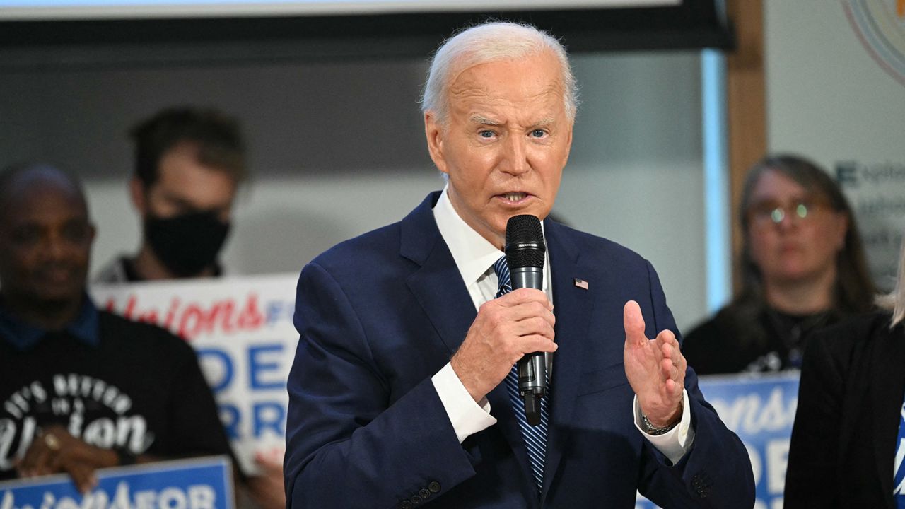 President Joe Biden speaks at the American Federation of Labor and Congress of Industrial Organizations headquarters in Washington, DC, on July 10.