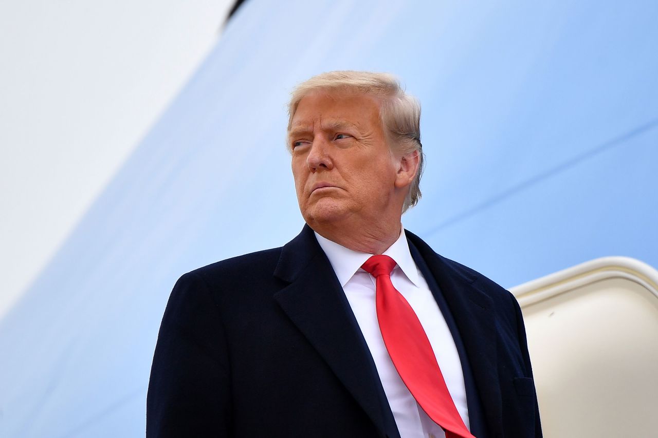 President Donald Trump boards Air Force One before departing Harlingen, Texas, on January 12.