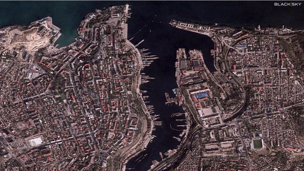 Satellite imagery indicates that a number of Russian naval ships have been relocated to other ports in the Black Sea following several devastating Ukrainian missile strikes on the Crimean port of Sevastopol, pictured here on October 3.