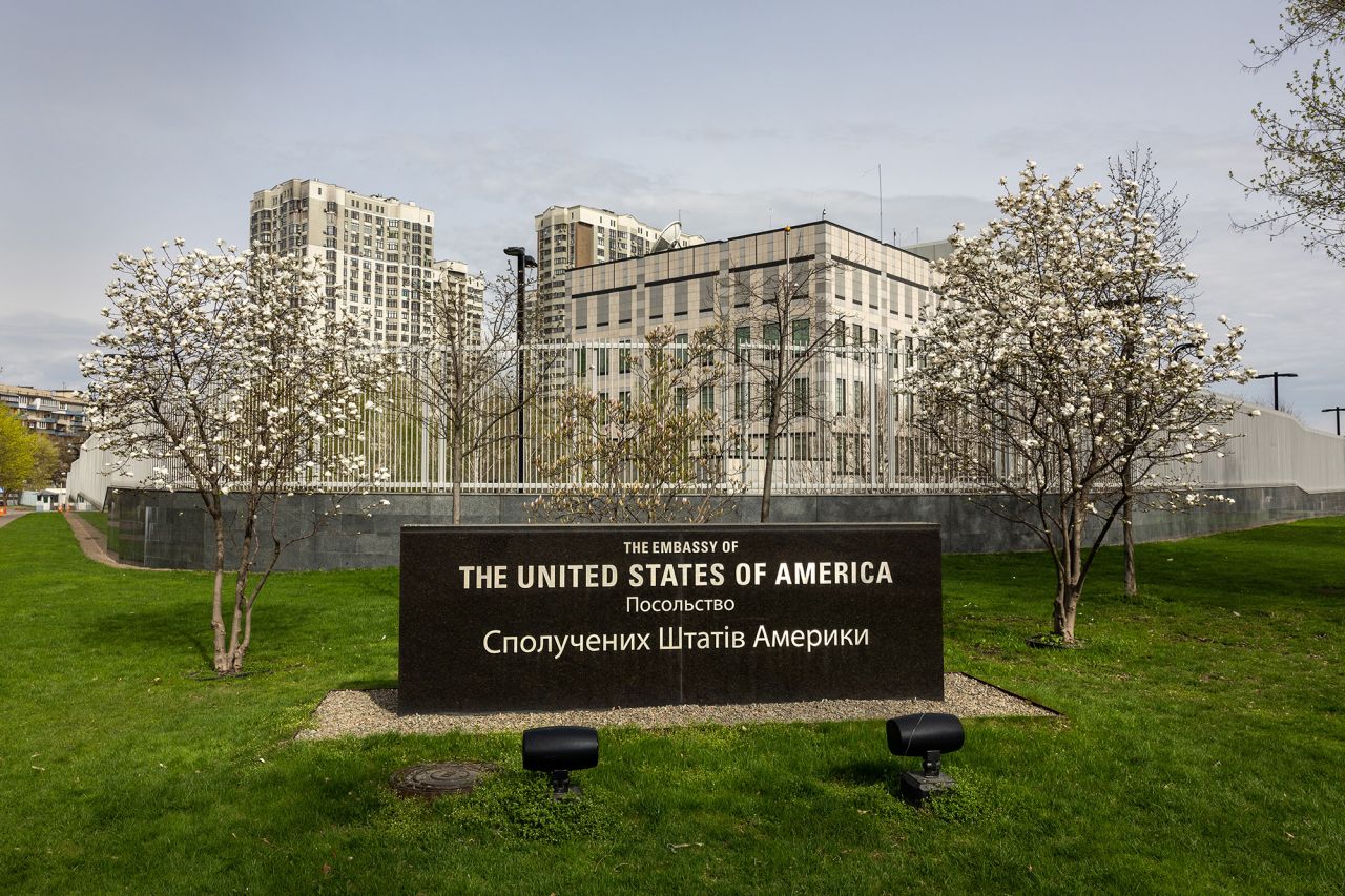 The United States Embassy to Ukraine stands closed on April 25, in Kyiv, Ukraine.