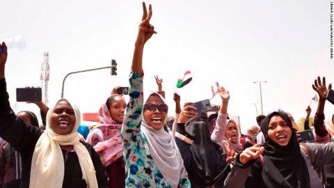 Female demonstrators out in force on Thursday in the streets of Khartoum.