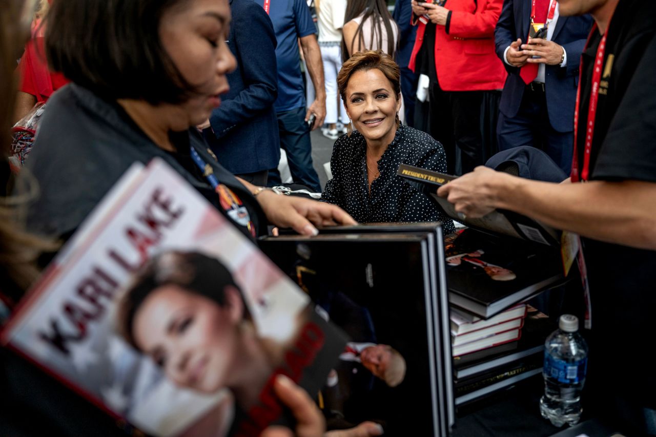 Kari Lake during a book signing at "Convention Fest" during the Republican National Convention at the Baird Center in Milwaukee, Wisconsin, on Thursday, July 18.