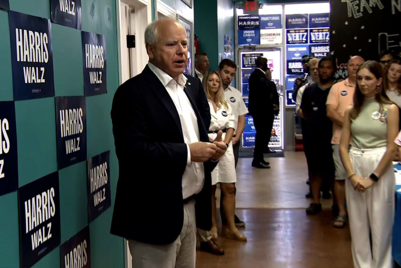 Minnesota Gov. Tim Walz speaks on Thursday in Pennsylvania.