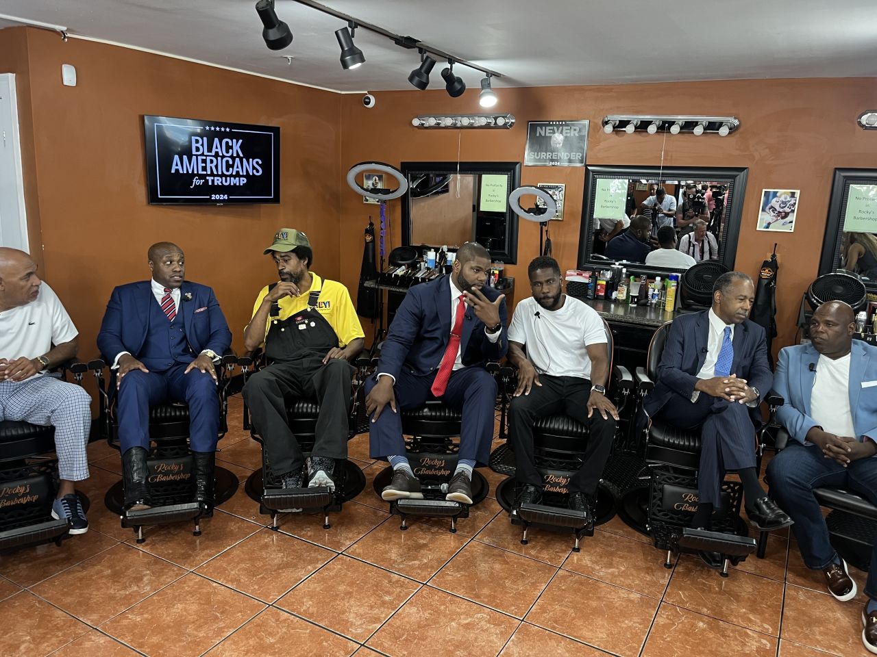 Black Business Leaders Roundtable at Rocky’s Barbershop was about an hour and a half discussion hosted by the Trump campaign including Texas Rep. Wesley Hunt and potential VP picks Donalds and former Trump HUD Secretary Dr. Ben Carson.