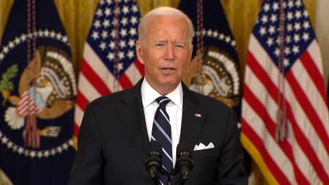 President Joe Biden speaks from the East Room of the White House in Washington, DC, on August 18.