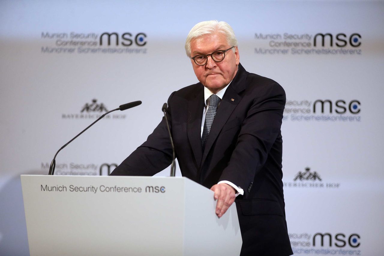 German president Frank-Walter Steinmeier speaks at the 2020 Munich Security Conference on February 14.