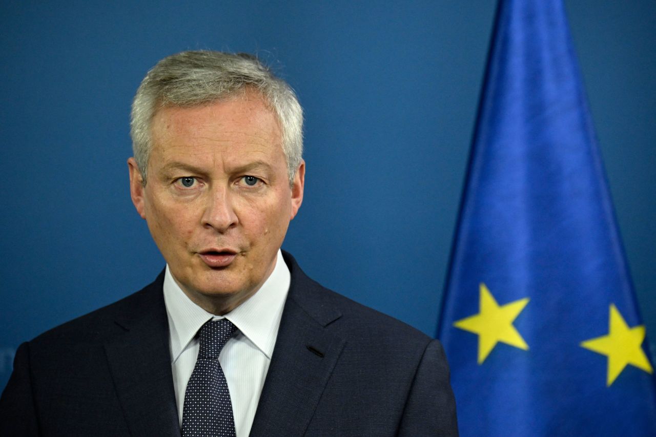 French Economy Minister Bruno Le Maire give a joint press statement in Berlin, Germany, on March 31.
