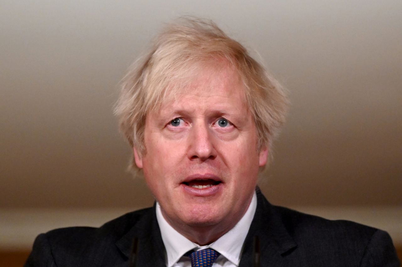 UK Prime Minister Boris Johnson speaks during a coronavirus press conference at 10 Downing Street on January 22, in London.